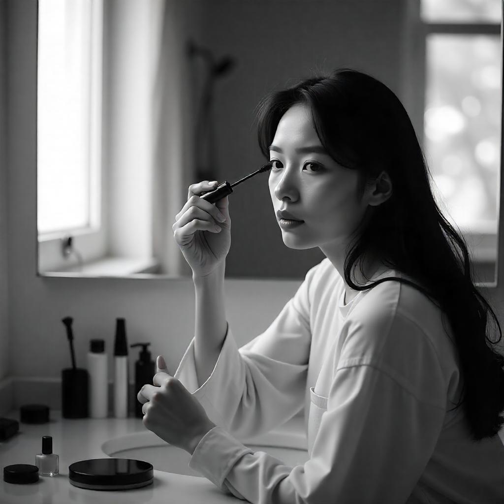 a girl putting on mascara - zorara izhar